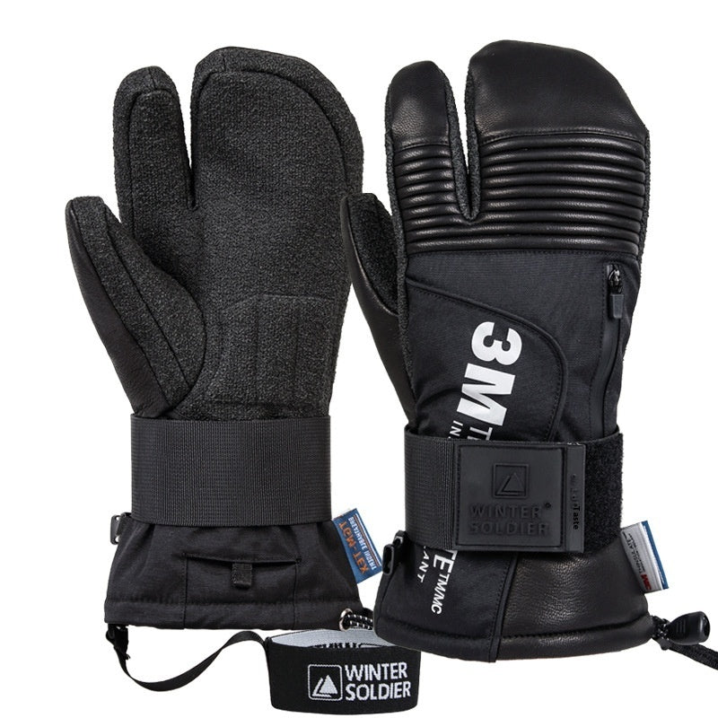 Ski-Handschuhe aus Ziegenleder mit Kevlar und Drei-Finger-Design