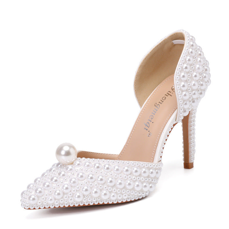 Damen Niedrig geschnittene spitze Stilettos mit Perlen-Brautschuhen
