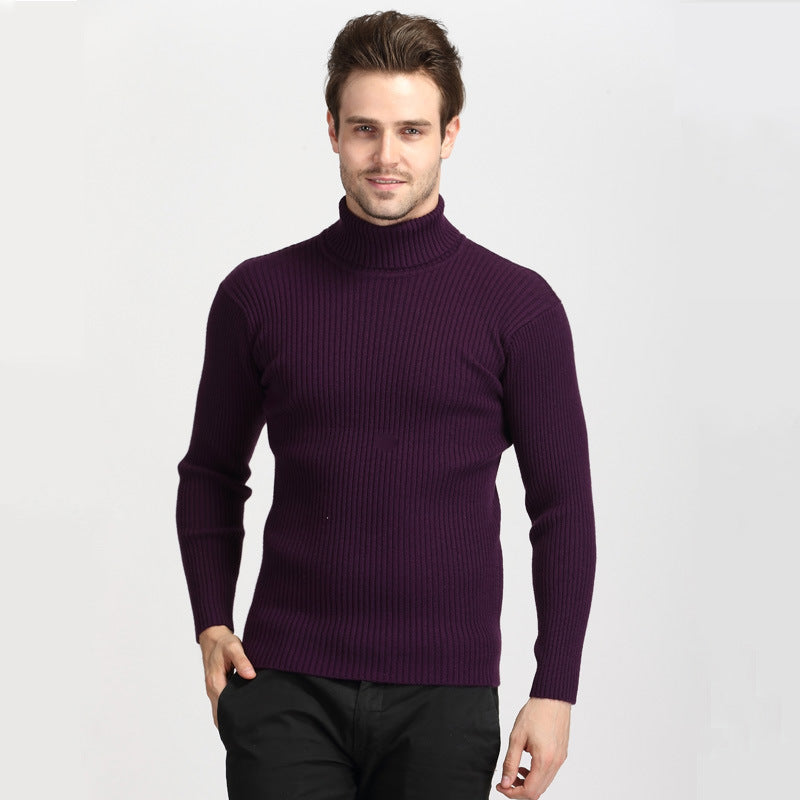 Herren Rollkragenpullover aus dickem Wollmischgewebe mit Rippstruktur – Slim Fit