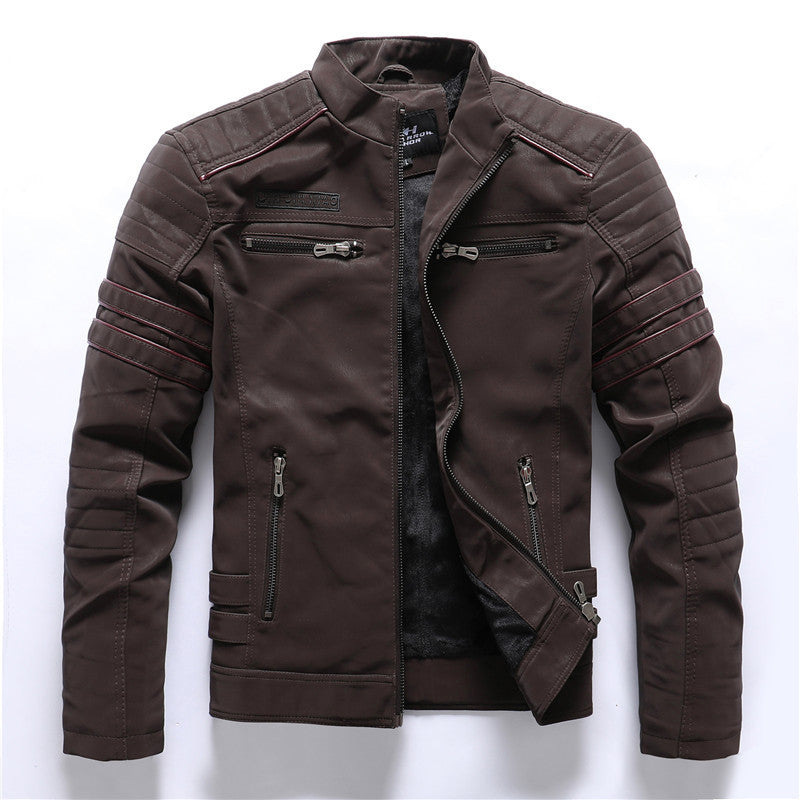 Herren Kunstlederjacke Mit Reißverschluss Und Stehkragen