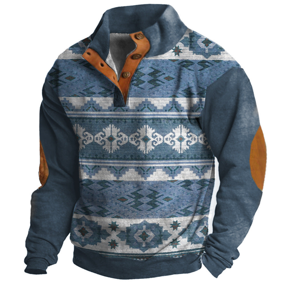 Herren Pullover mit 3D-Digitaldruck – Vier-Knopf-Design