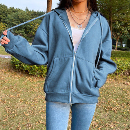 Braune Y2K Ästhetische Hoodies Damen Zip Up Sweatshirt mit Kapuze