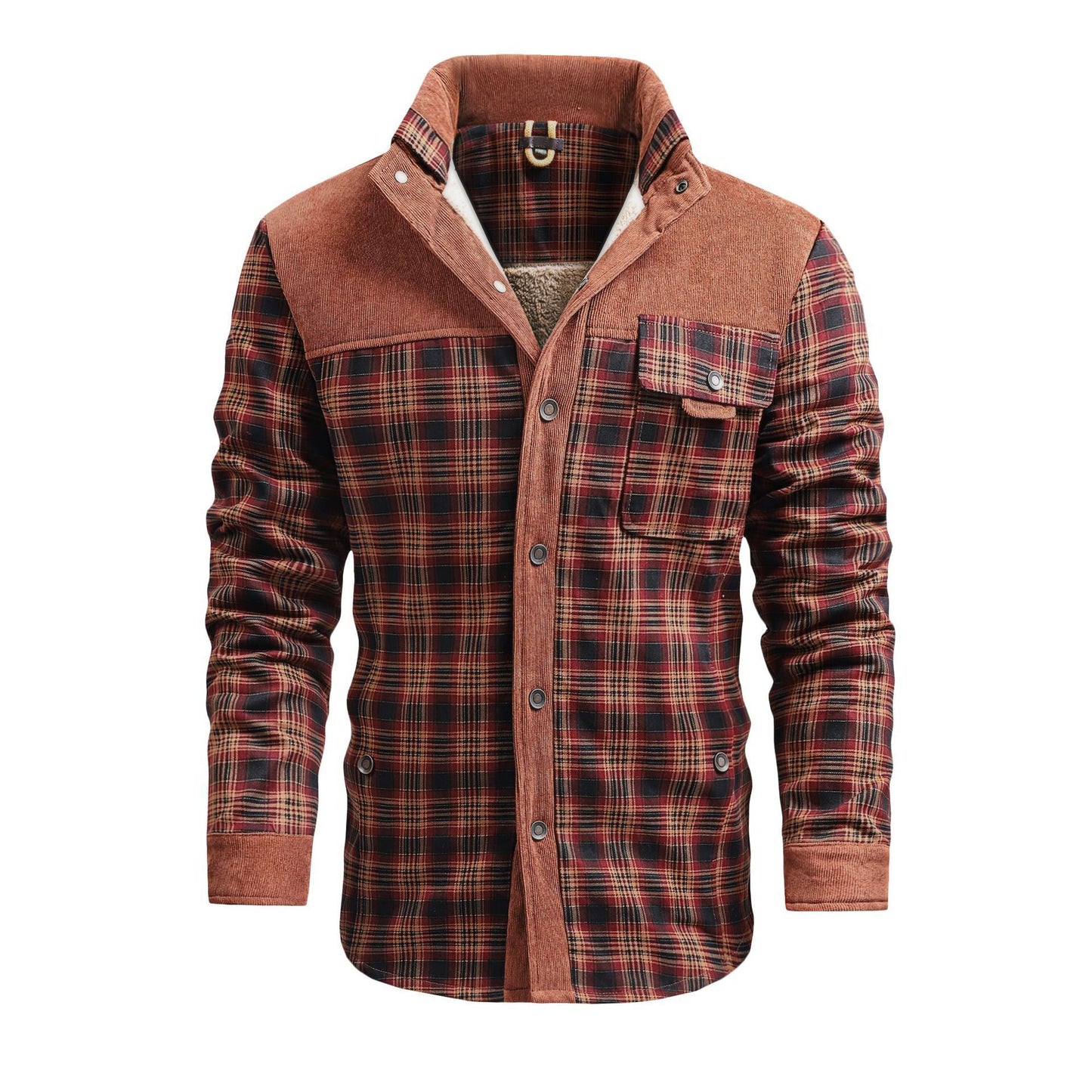 Herren Thermo-Jacke mit Karomuster – Langarm, Lockerer Schnitt