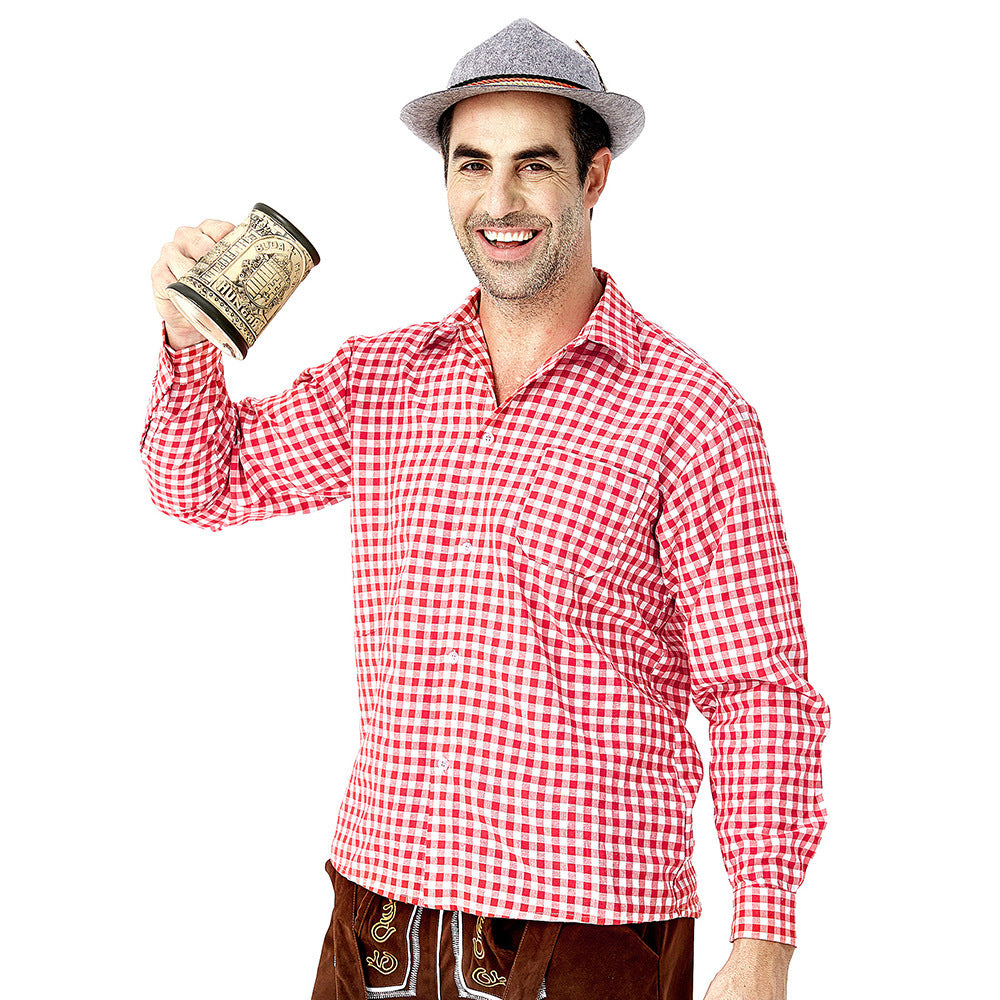 Men's beer festival clothes Plaid Shirt Suspenders