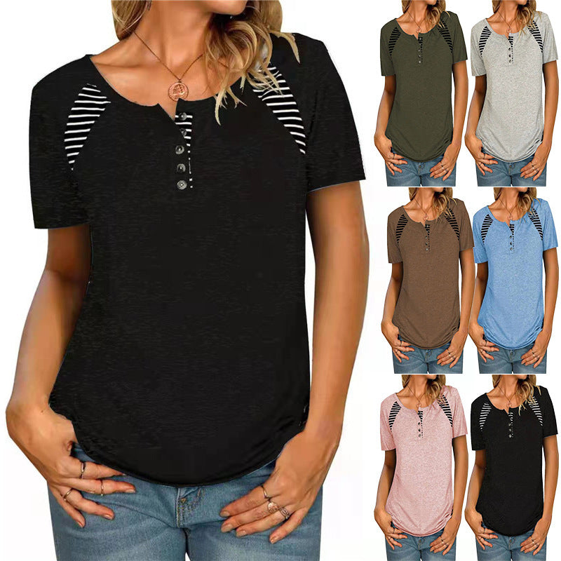 Damen T-Shirt mit kurzen Ärmeln, bedruckt, gestreift, lässig