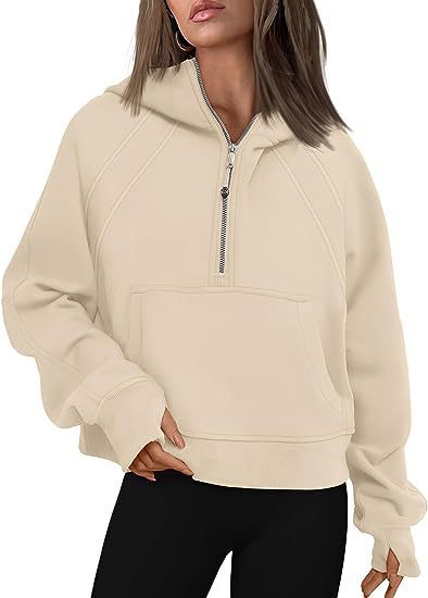 Reißverschluss Hoodies Sweatshirts mit Tasche Lose Sport Tops Langarm Pullover Pullover Winter Herbst Outfits Damen Kleidung