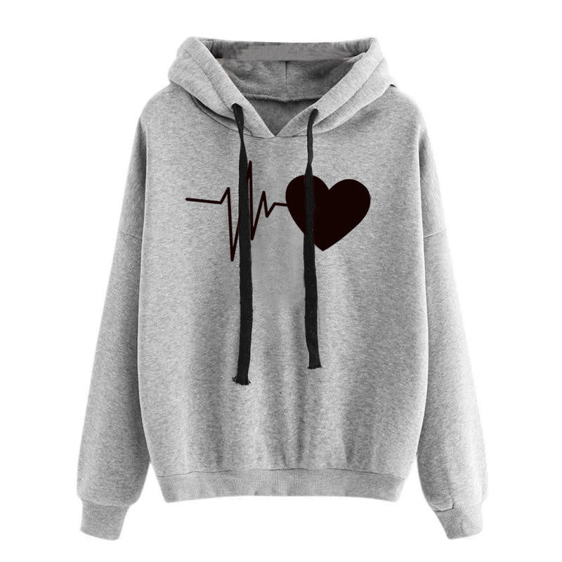 Herz Print Streetwear Hoodies Frauen Sweatshirt Frühling Herbst Langarm Hoodie Kleidung