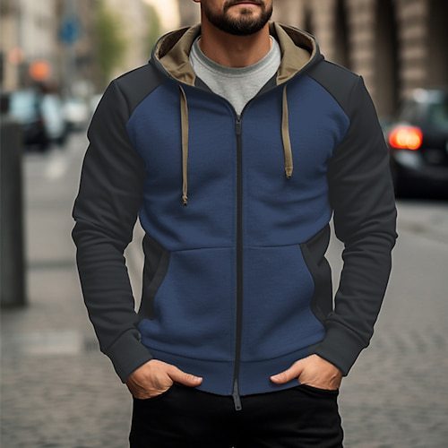 Herren Kapuzenjacke mit Reißverschluss – Polyester, Lockerer Schnitt