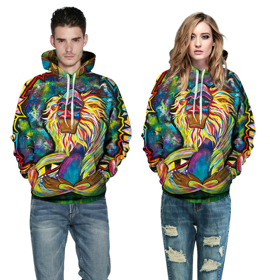 Unisex Hoodie mit 3D-Affen-Print – Streetwear Sweatshirt für Paare