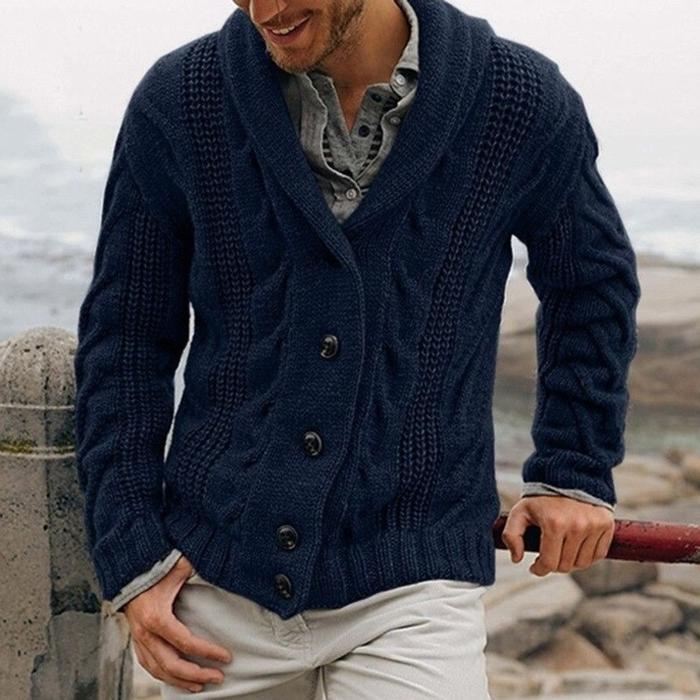 Herren Strickjacke mit Zopfmuster – Cardigan mit Knopfleiste