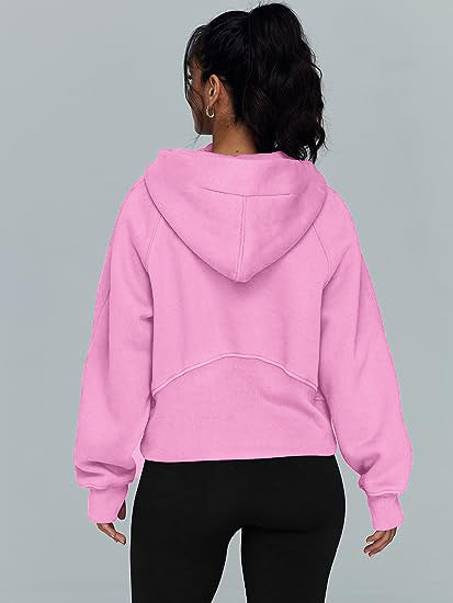 Reißverschluss Hoodies Sweatshirts mit Tasche Lose Sport Tops Langarm Pullover Pullover Winter Herbst Outfits Damen Kleidung