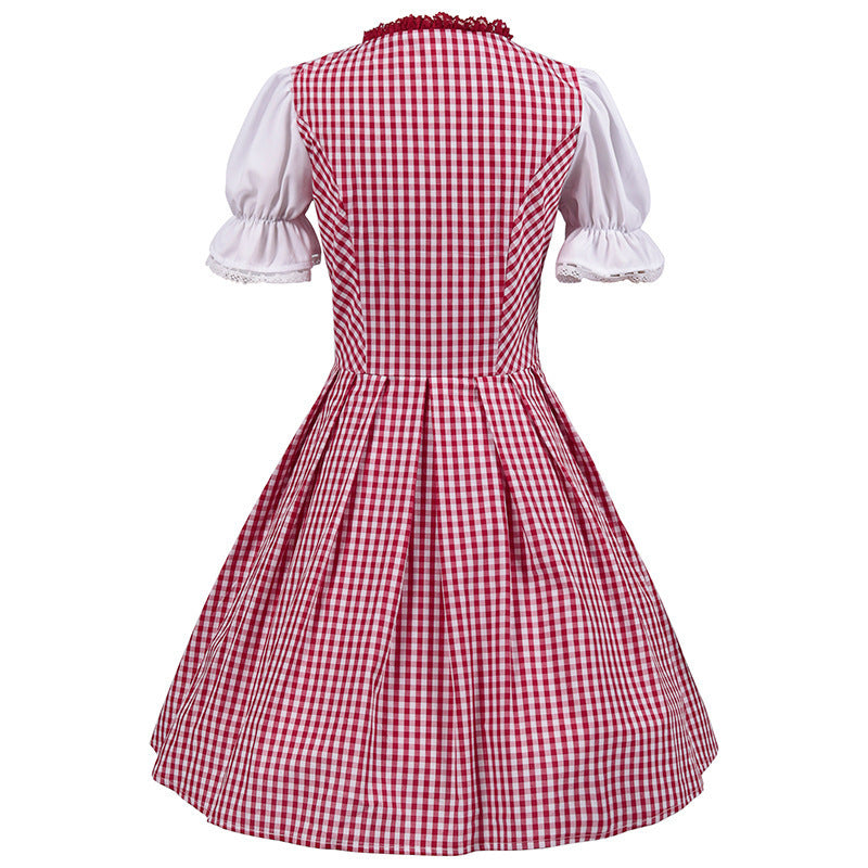 Bayerisches Trachtenkleid „Biergarten“ mit Schürze – Dirndl Set in Rot kariert