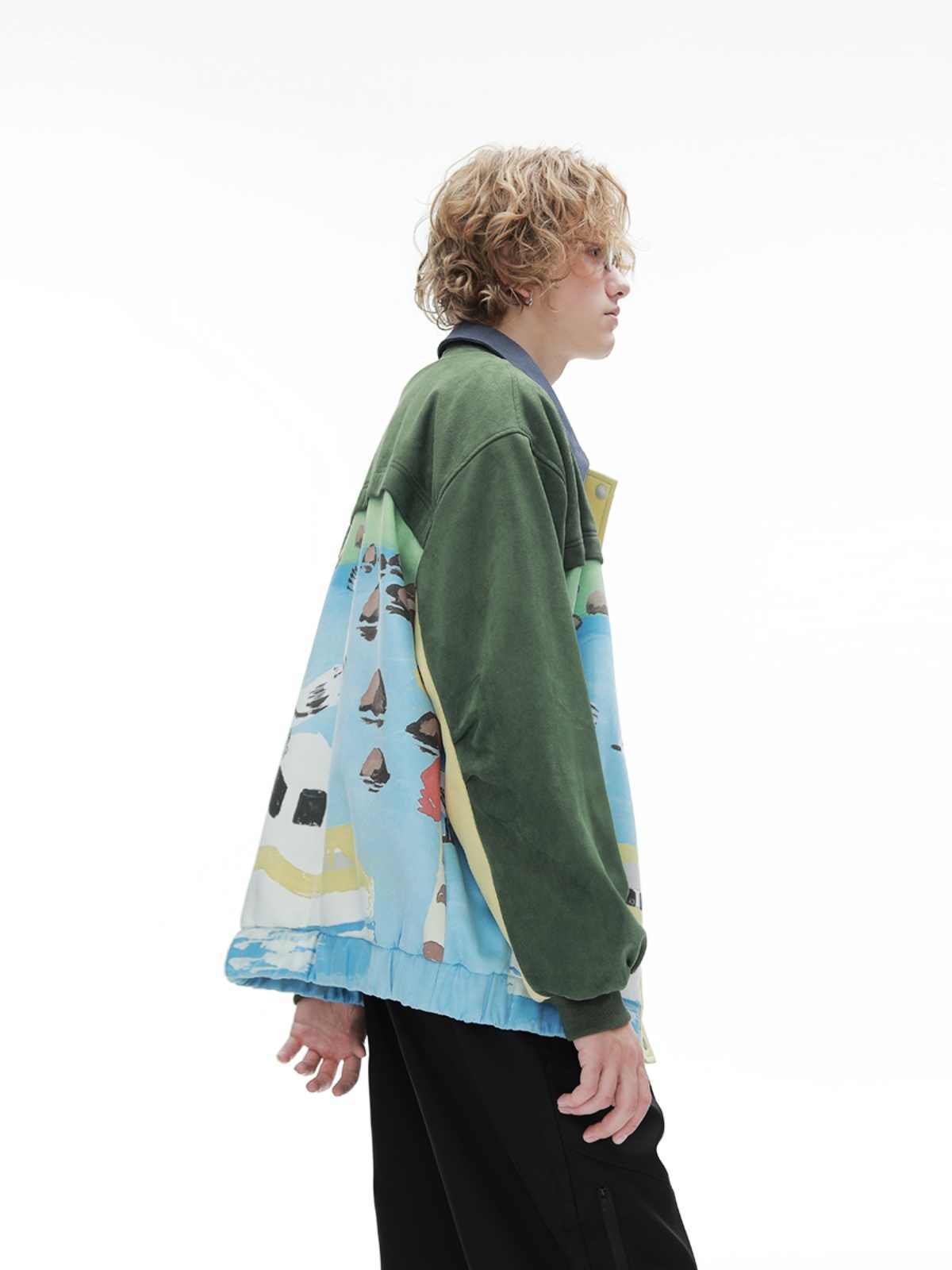 Retro Patchwork Baseballjacke aus Wildleder für Herren