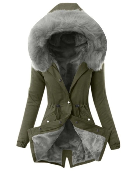 Plüschjacke mit Kapuze und Kordelzug für Damen