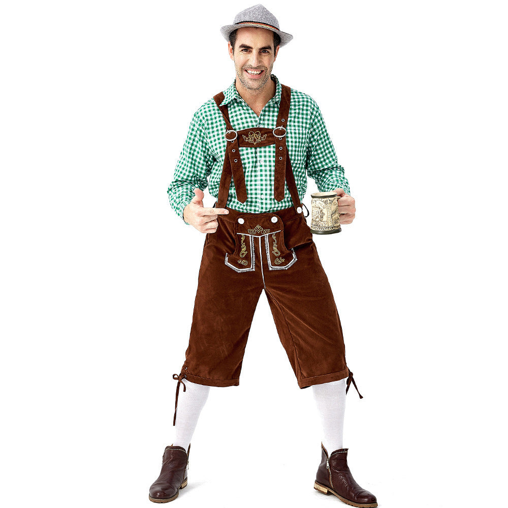 Men's beer festival clothes Plaid Shirt Suspenders