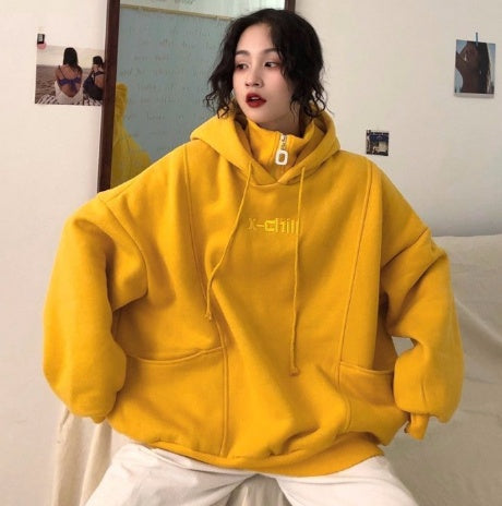 Hoodies Frauen Herbst Winter Neue Koreanische Stil Student Lose Bestickt Einfache Plus Samt Hohe Qualität Weiche Damen Kleidung Chic