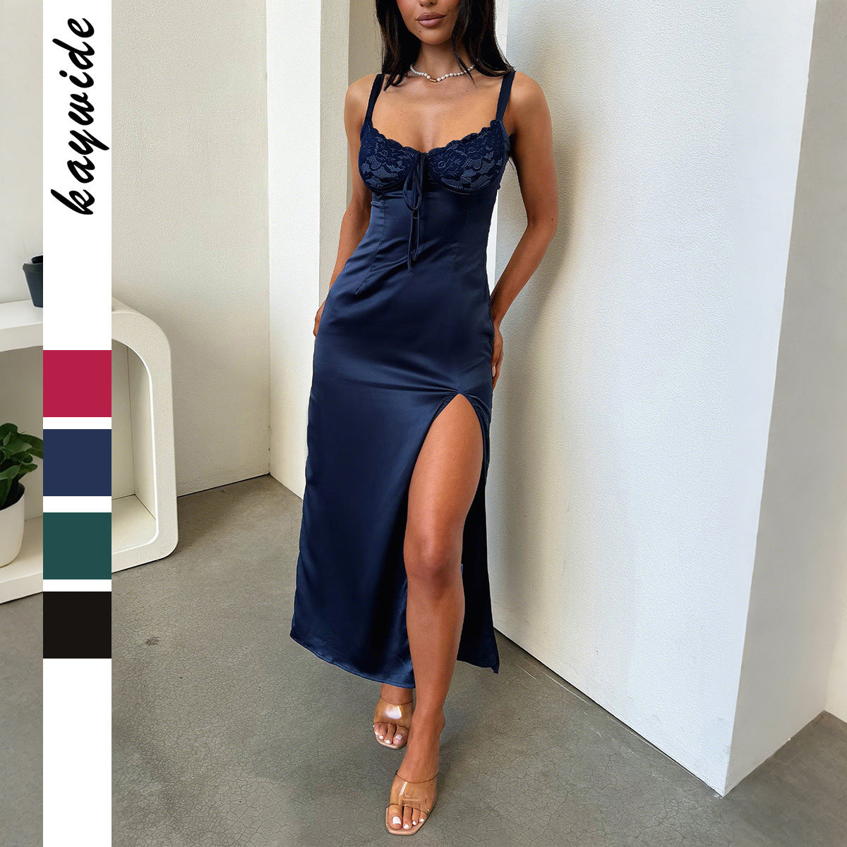 Elegantes Sling-Spitzen-Langkleid Kleid Damenbekleidung