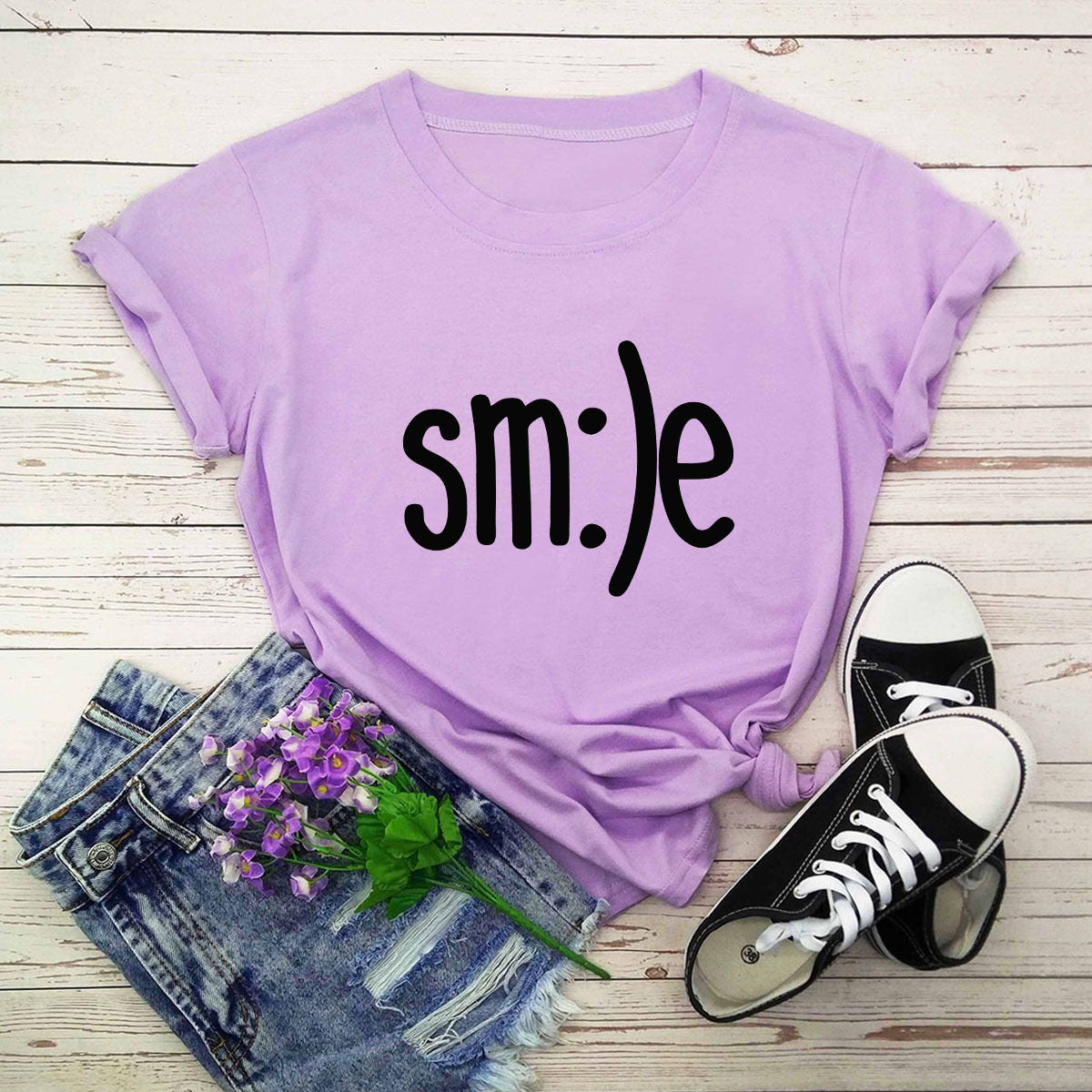 S-5XL Plus Size T-Shirt Damen Neues Smile Letter Printed Shirt O-Ausschnitt Kurzarm T-Shirts Sommer Top 100% Baumwolle Damen T-Shirts