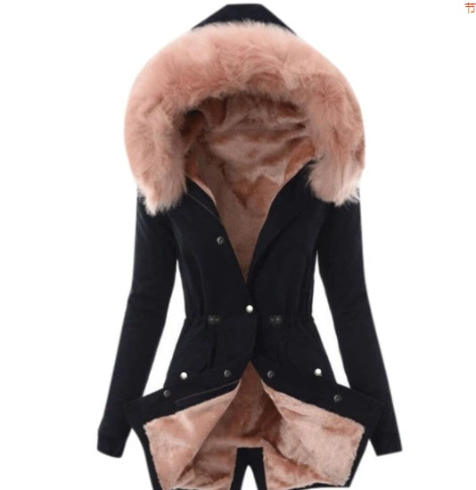 Plüschjacke mit Kapuze und Kordelzug für Damen