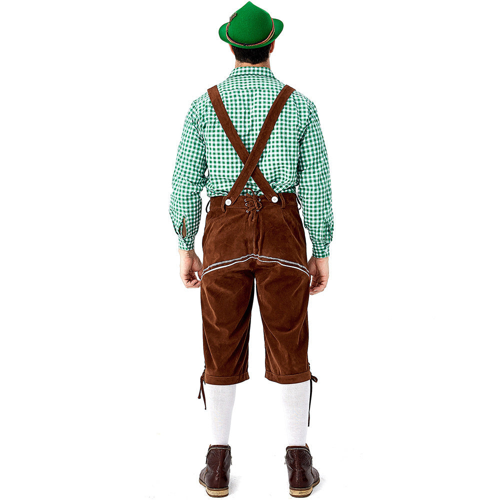 Men's beer festival clothes Plaid Shirt Suspenders