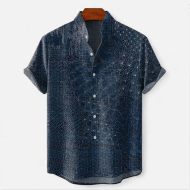 Herren Kurzarmshirt mit Digital 3D Print – Slim Fit, Cardigan-Stil