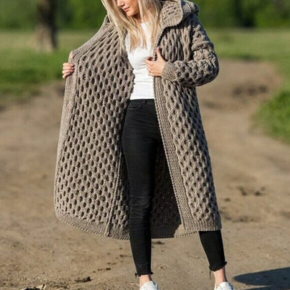 Dicke, warme Strickjacke mit Kapuze für den Winter für Damen