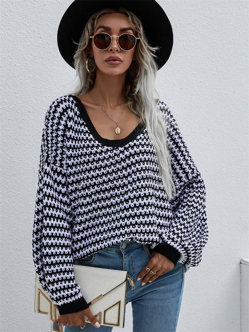 Gestreifter Pullover Pullover mit V-Ausschnitt