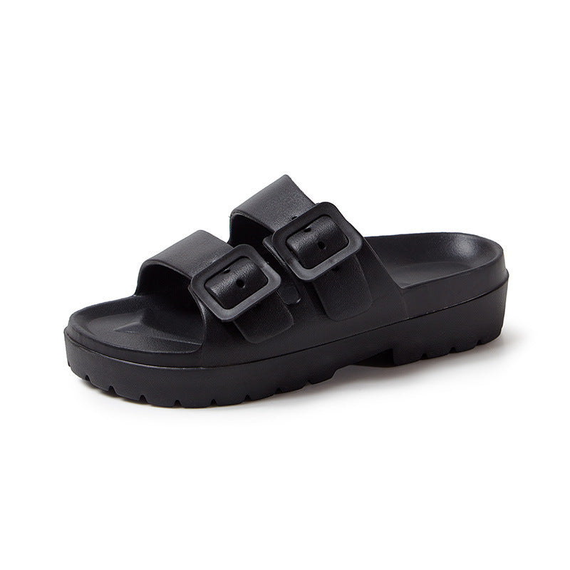 Mode Doppelschnalle Hausschuhe Sommer Plattform Garten Strand Schuhe Casual Non-slip Boden Badezimmer Home Slipper Für Frauen