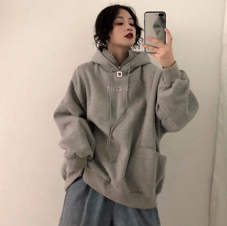 Hoodies Frauen Herbst Winter Neue Koreanische Stil Student Lose Bestickt Einfache Plus Samt Hohe Qualität Weiche Damen Kleidung Chic