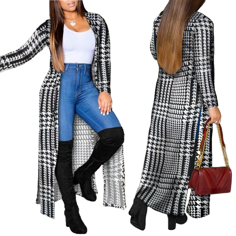 Langer bedruckter Langarm-Cardigan für Damen