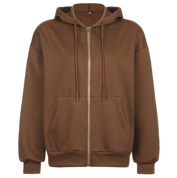 Braune Y2K Ästhetische Hoodies Damen Zip Up Sweatshirt mit Kapuze