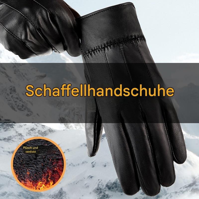 Echte Lederhandschuhe für Männer und Frauen, mit Fleece gefüttert, gepolstert, warmhaltende Schaffellhandschuhe