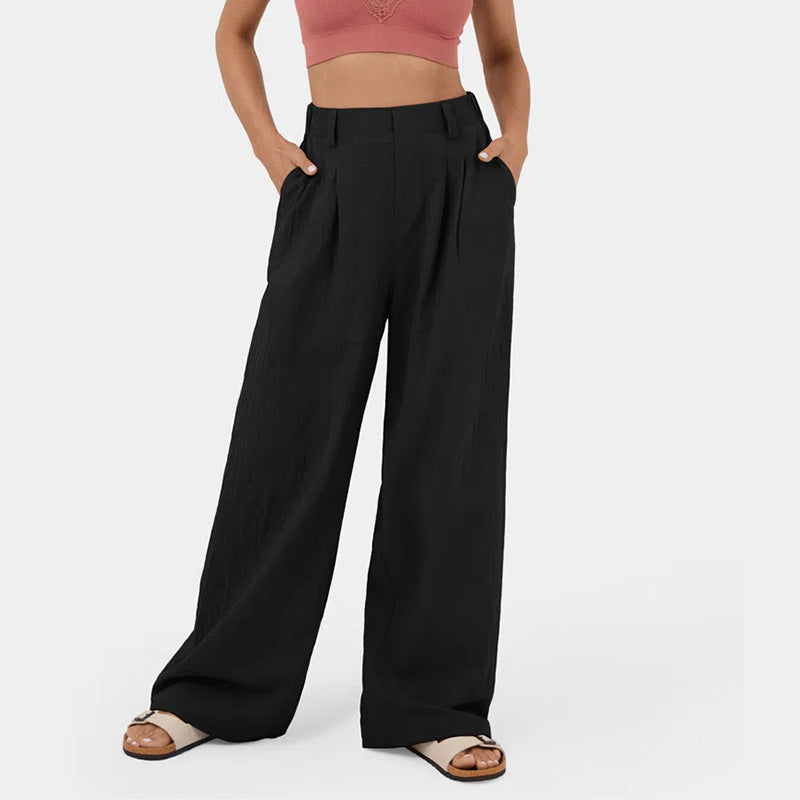 Lange Hose mit geradem Bein für Damen aus Baumwolle mit hoher Taille