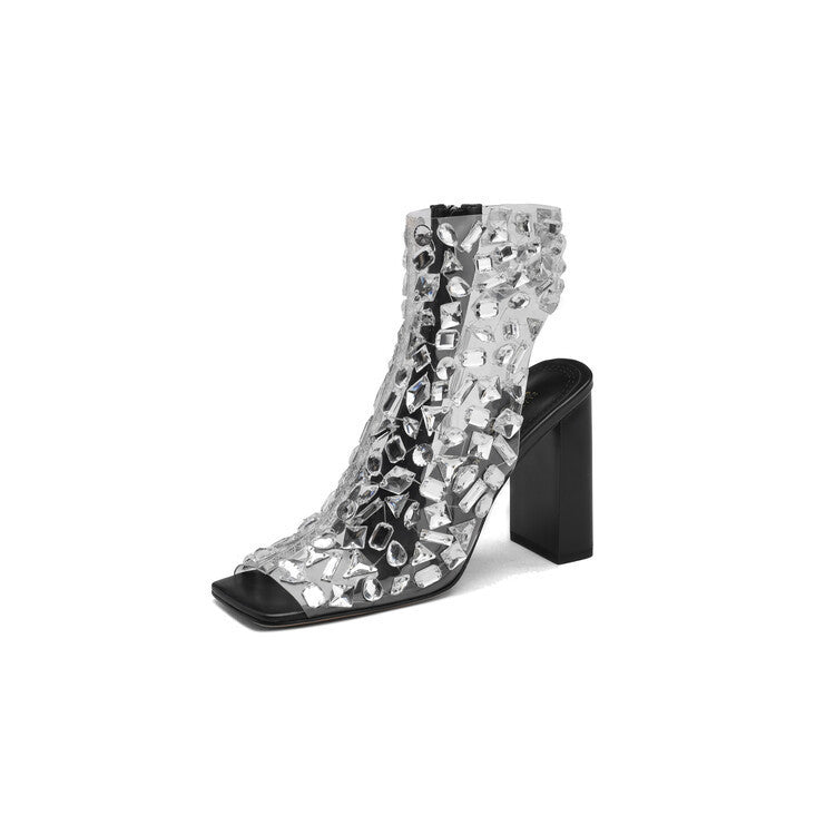 Damen Große Größe Strass Hohl Sommer High Heel Sandalettenstiefel