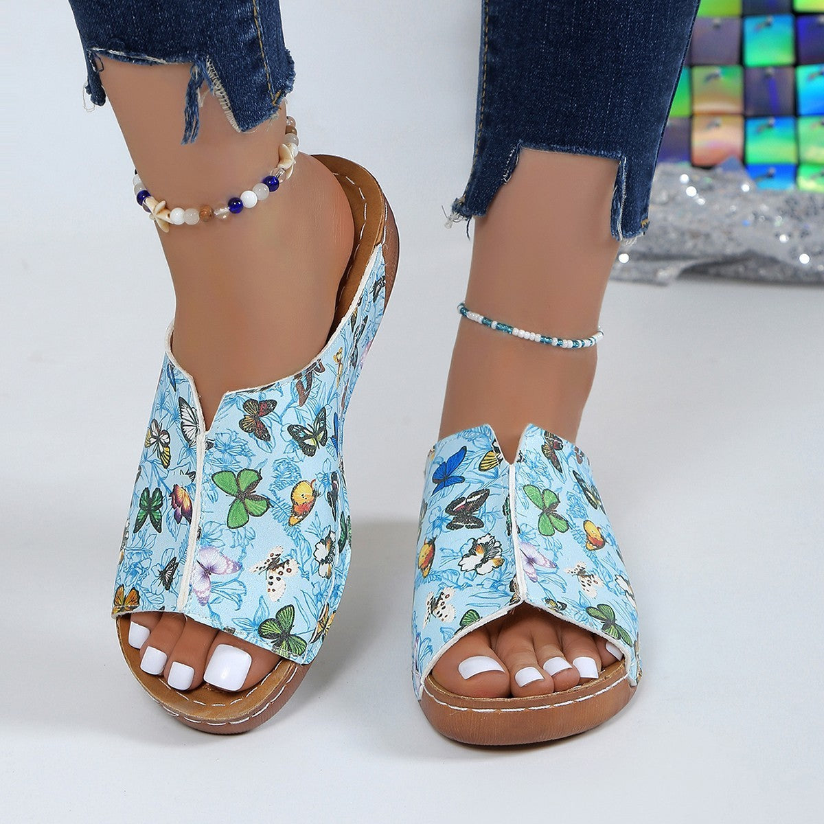 Peep Toe Wedge Fashion Einfache Slip-on Fashion Sandaletten Hausschuhe
