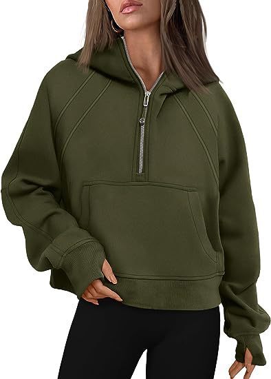 Reißverschluss Hoodies Sweatshirts mit Tasche Lose Sport Tops Langarm Pullover Pullover Winter Herbst Outfits Damen Kleidung