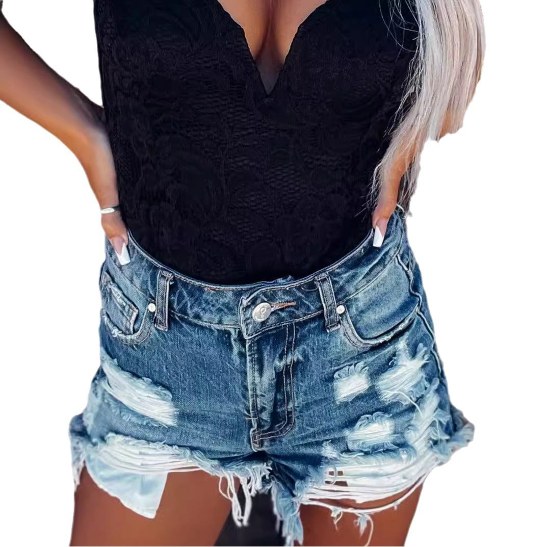 Zerrissene Jeansshorts Personalisiert Gewaschen Damen