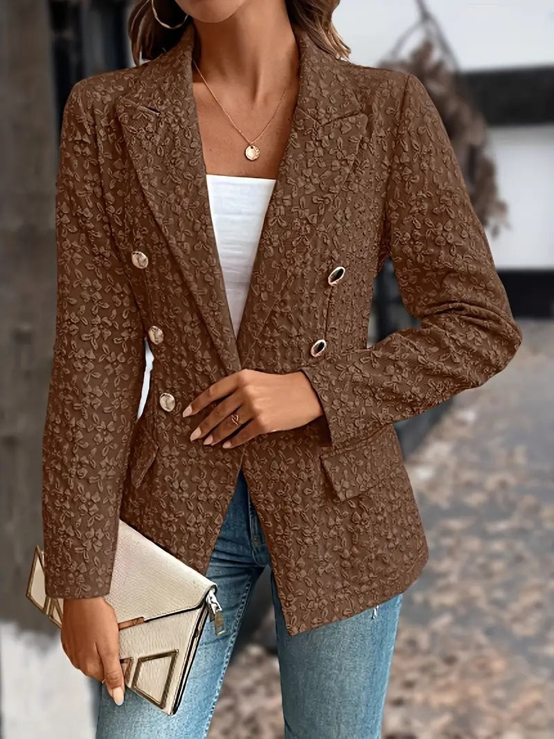 Wintermode Temperament Reine Farbe Zweireiher Blazer Damenbekleidung