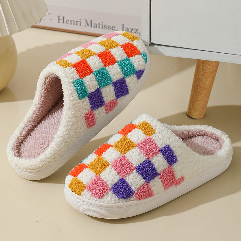Mode Bunte Schachbrett Hausschuhe Paare Boden Schlafzimmer Slipper Winter Warme Indoor Hausschuhe Für Frauen Und Männer
