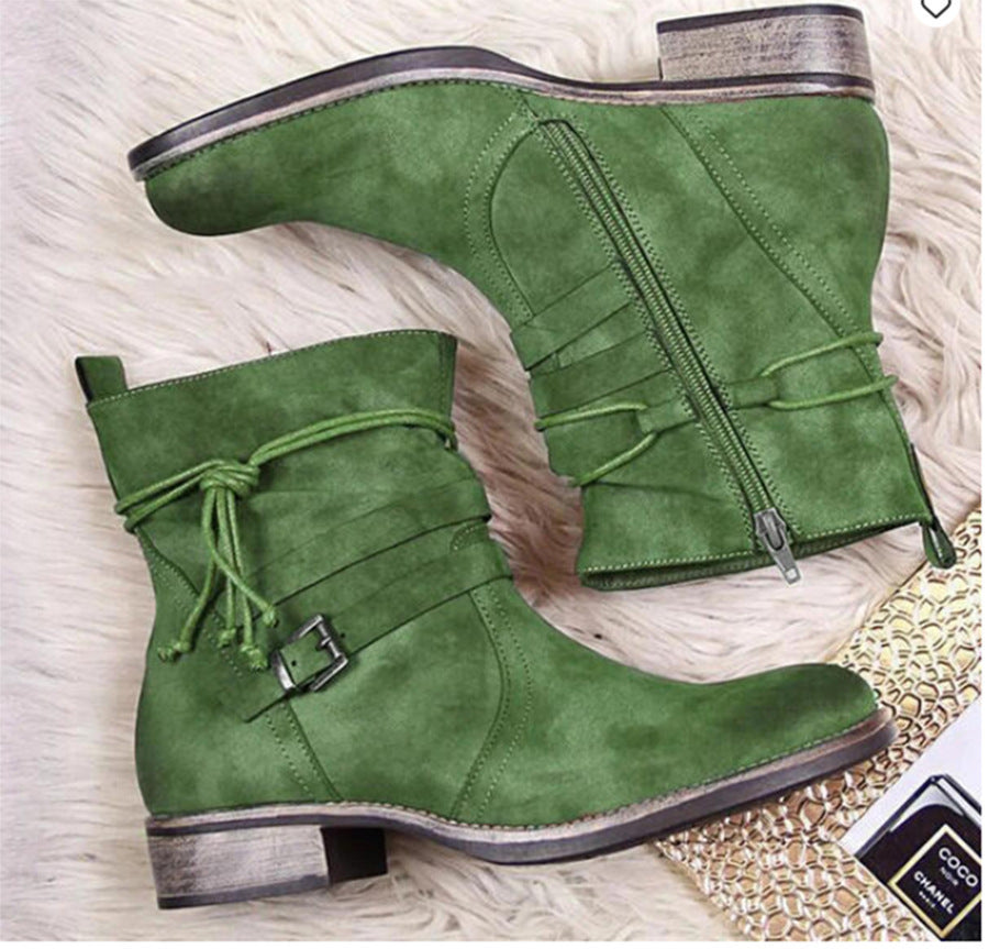 Westernstiefel Damen Schnalle Stiefeletten Seitlicher Reißverschluss Schuhe