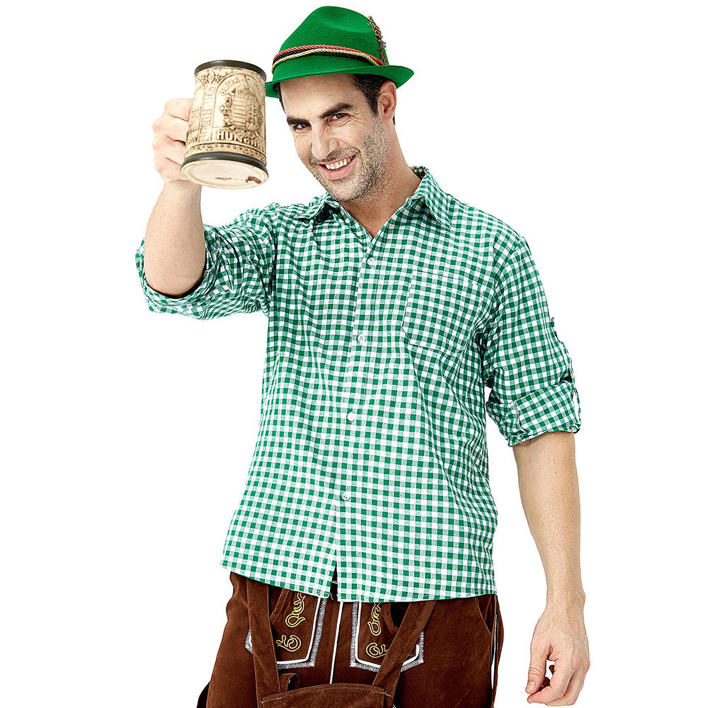 Men's beer festival clothes Plaid Shirt Suspenders