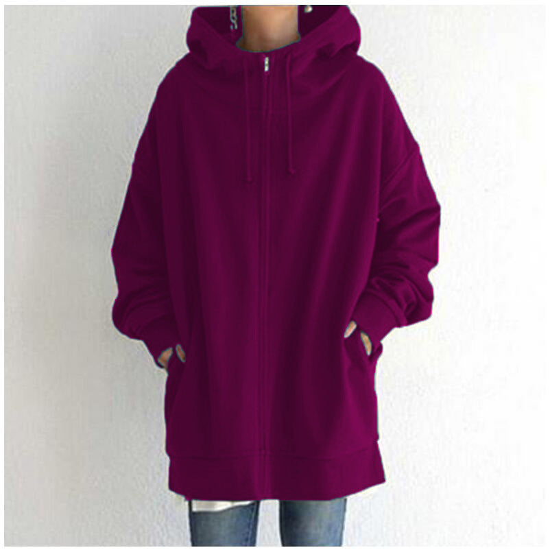 Damen Fuzzy Hoodies Langer Sport Pullover Hoodie Full-Zip Hoodie Sweatshirt