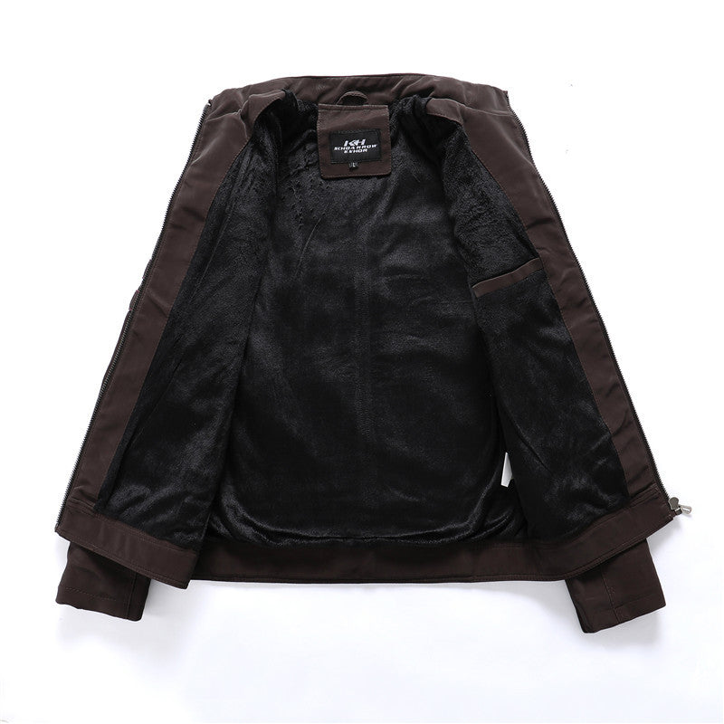 Herren Kunstlederjacke Mit Reißverschluss Und Stehkragen