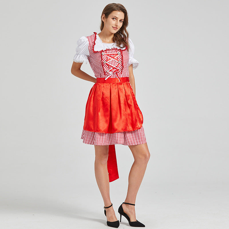 Bayerisches Trachtenkleid „Biergarten“ mit Schürze – Dirndl Set in Rot kariert