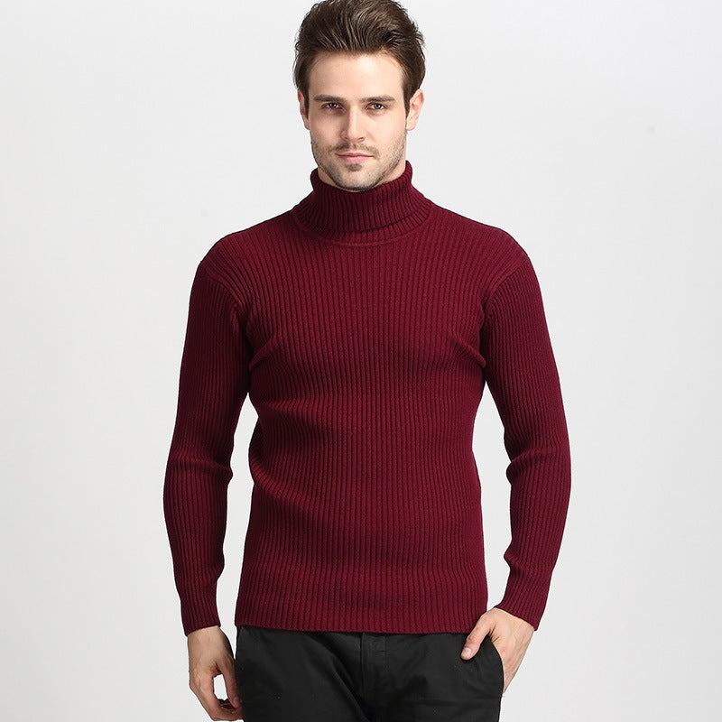 Herren Rollkragenpullover aus dickem Wollmischgewebe mit Rippstruktur – Slim Fit