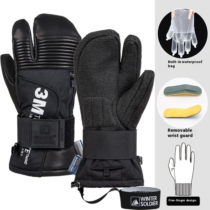 Ski-Handschuhe aus Ziegenleder mit Kevlar und Drei-Finger-Design