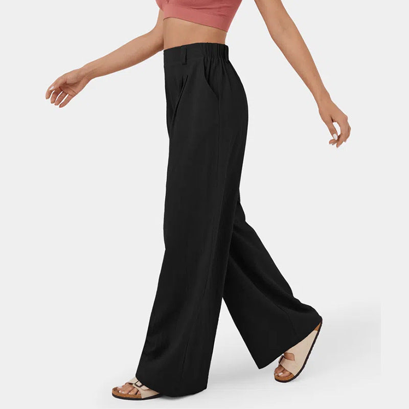 Lange Hose mit geradem Bein für Damen aus Baumwolle mit hoher Taille