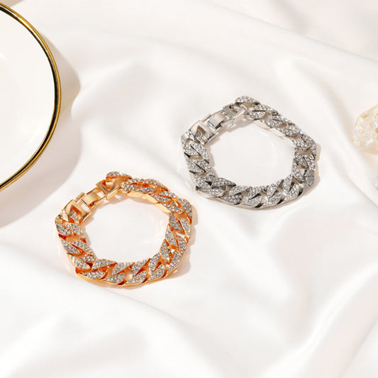 Unisex Armband mit breiten Cuban-Gliedern und Kristallbesatz – Luisa