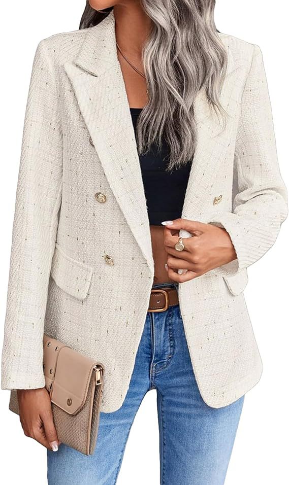 Damen-Blazer aus Polyester-Tweed mit modischen, lässigen Taschen oben