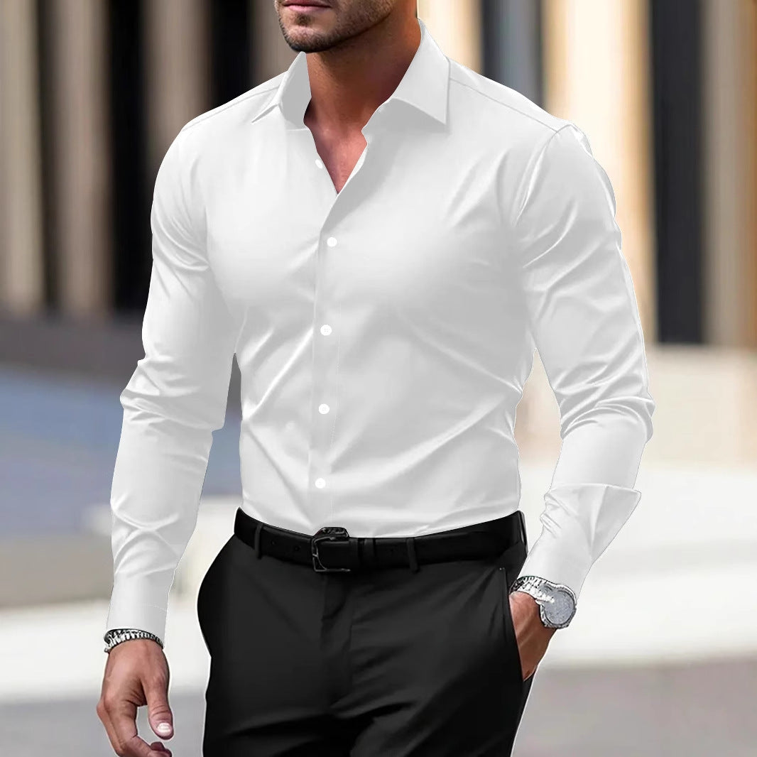 Herrenhemd Business Button-Down-Hemd Sommer Einfarbig Langarm Revers Urlaubshemd Mode Temperament Casual Tops